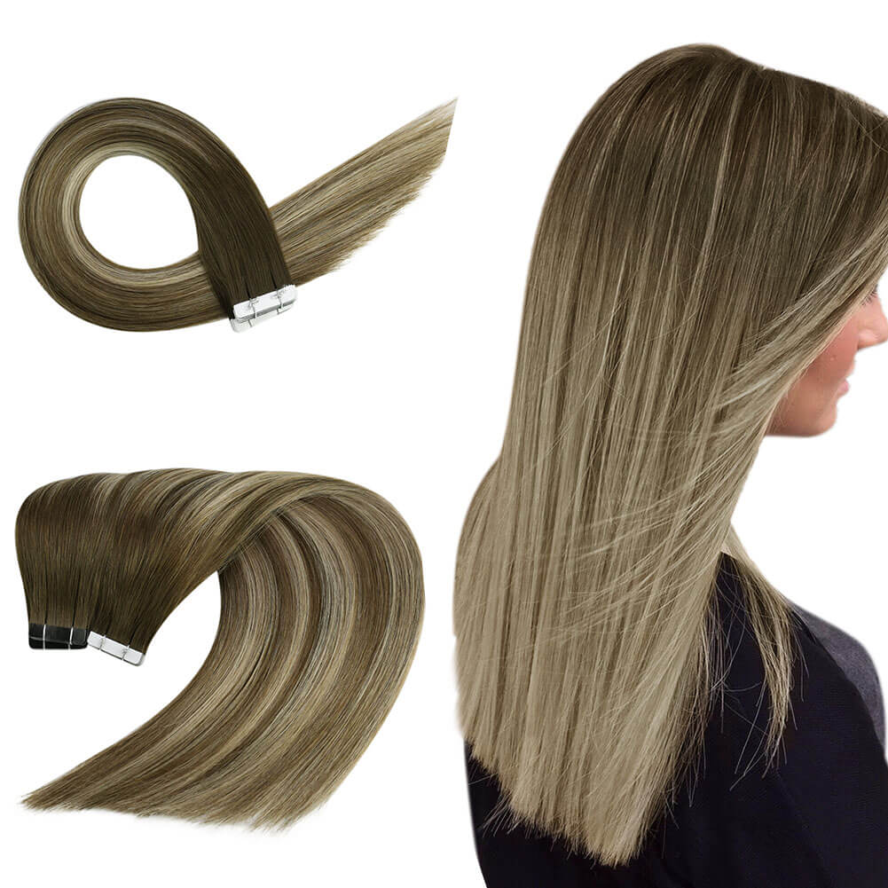 Tape in Extensions 100% Real Human Hair Balayage Color 4/8/27/4