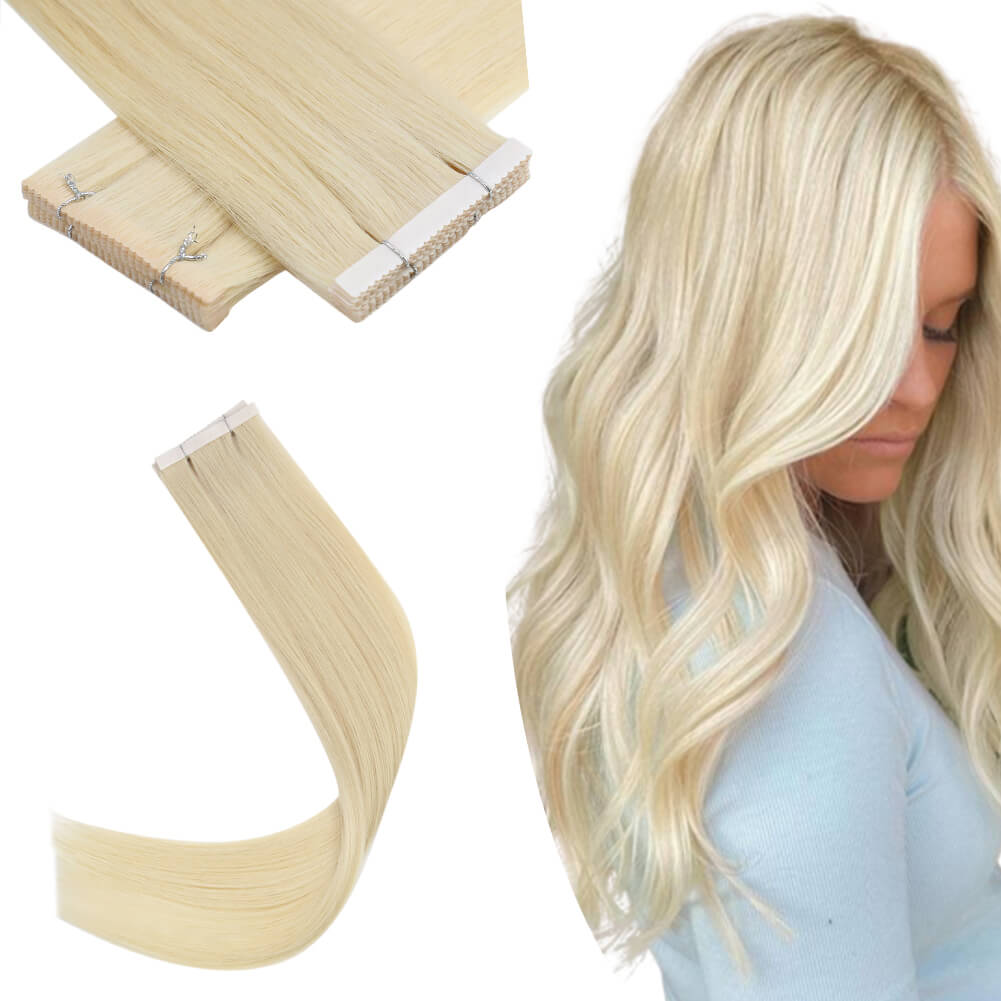Injection Tape in Extensions Flower Tape in Hair Platinum Blonde