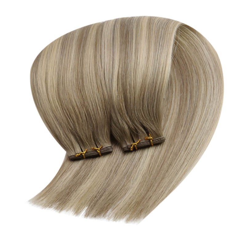 flat silk weft extensions balayage color #8/8/613