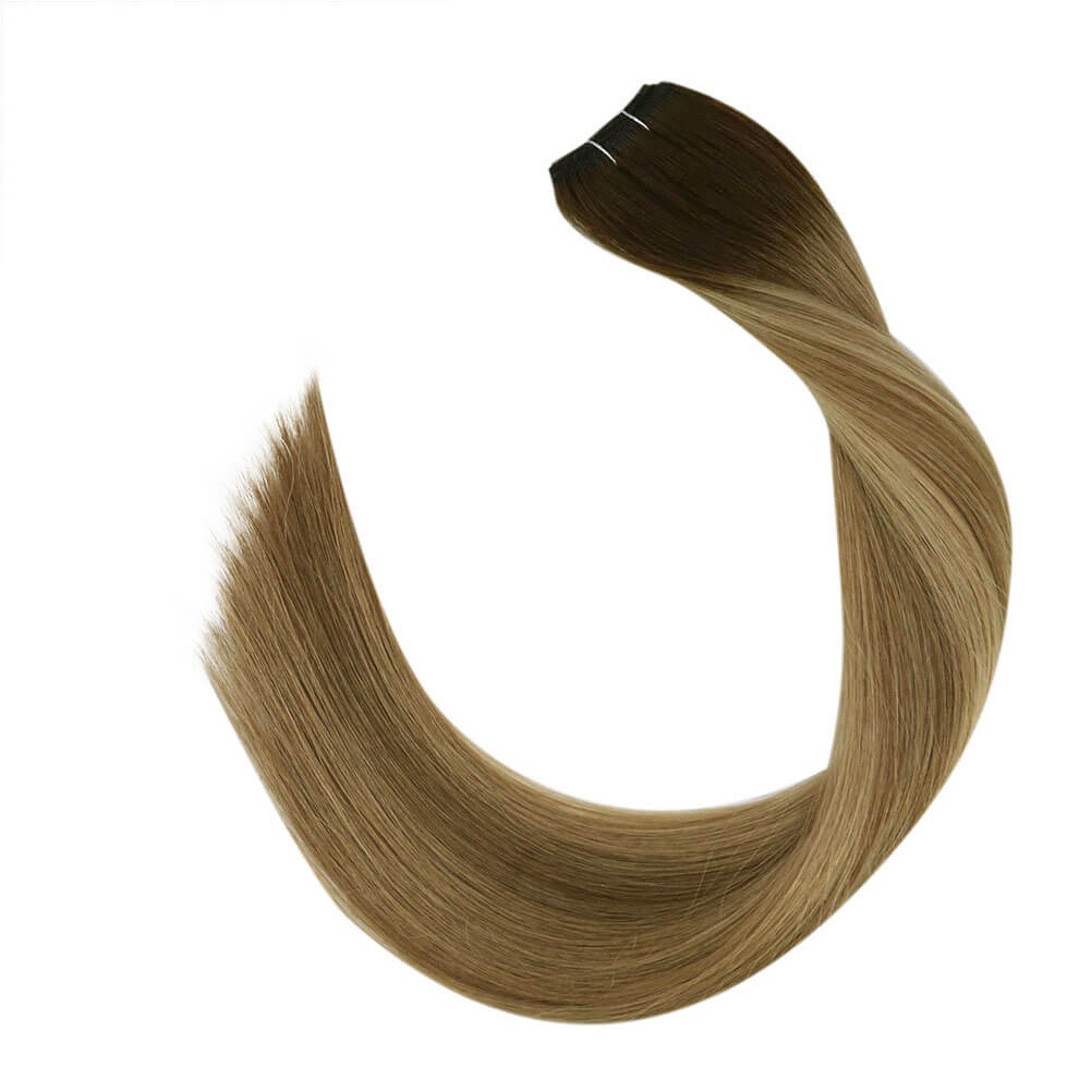 Machine Human Hair Weft Balayage Brown With Blonde