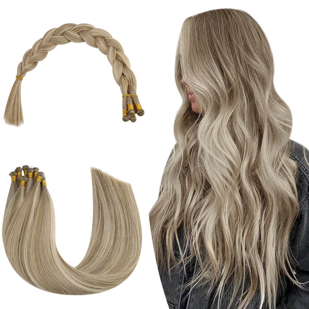 Virgin Hand-tied Human Hair Weft Balayage Light Brown With Blonde #8/8/613