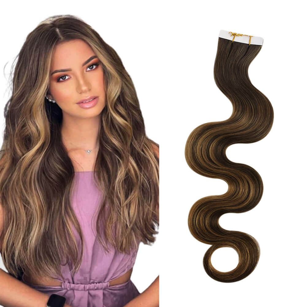Body Wavy Seamless Inject Tape in Hair Extensions Balayage 4/27/4