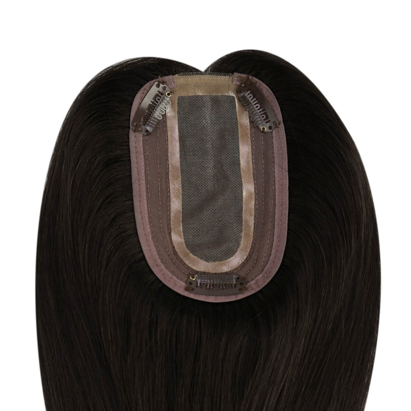 Mono Base Virgin Human Hair Toppers Off Black Seamless Hairline #1B
