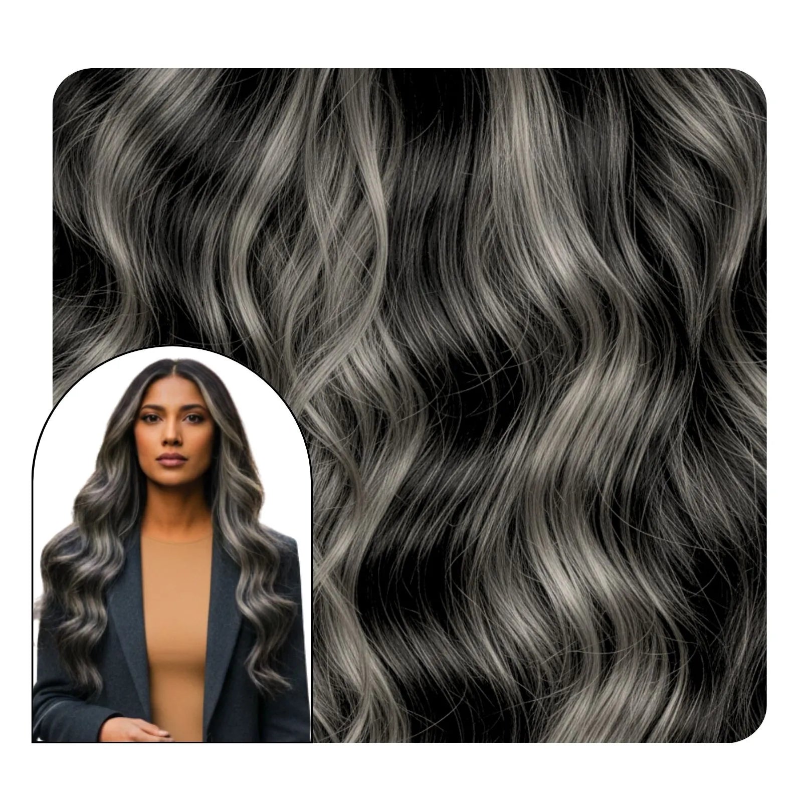 [Pre-sale]Seamless PU Hole Weft Wavy Butterfly Weft Hair Extensions Black with Gray #1B/Silver/1B