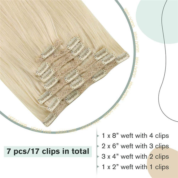 Clip in Hair for Fullness Color Platinum Blonde Extensions #60