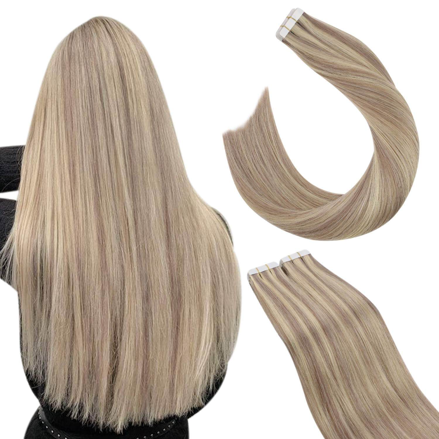 ash brown with bleach blonde tape in hair