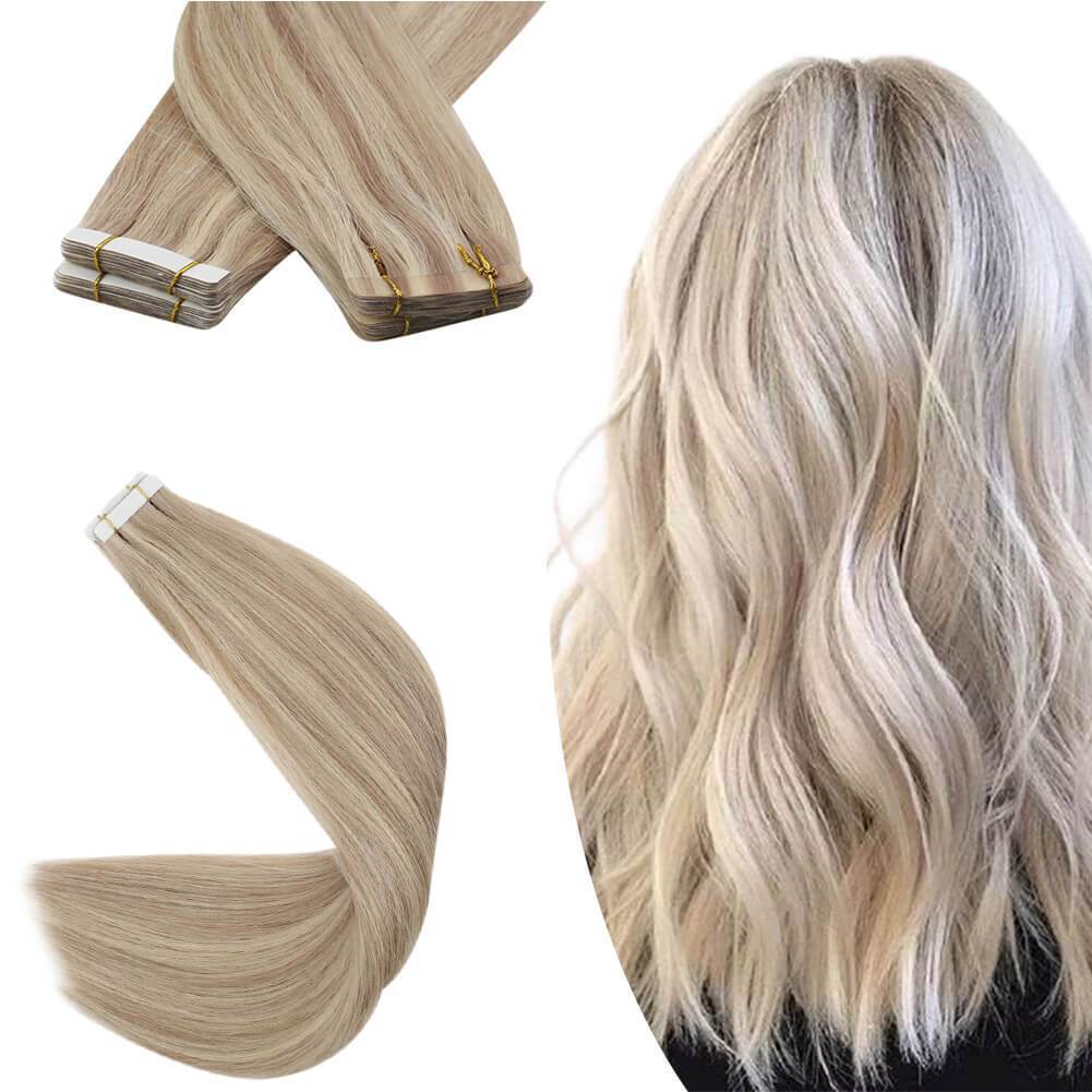 Piano Color Ash Blonde with Bleach Blonde Tape in Hair Extensions Virgin Hair