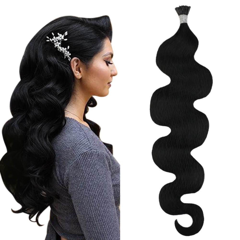 I Tip Fusion Hair Extensions 24inch I Tip Hair Extensions Human Hair Body Wave 1B Off Black