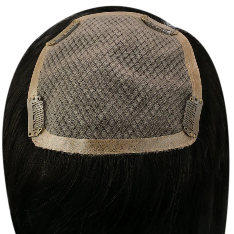 [Clearance] Human Hair Topper Natural Part Invisible Hairpieces without Bangs Off Black #1B