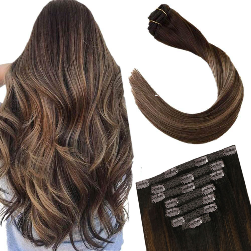 Ugeat Hair Clip in Human Hair Extensions 14inch Hair Extensions Clip on Hair Weft