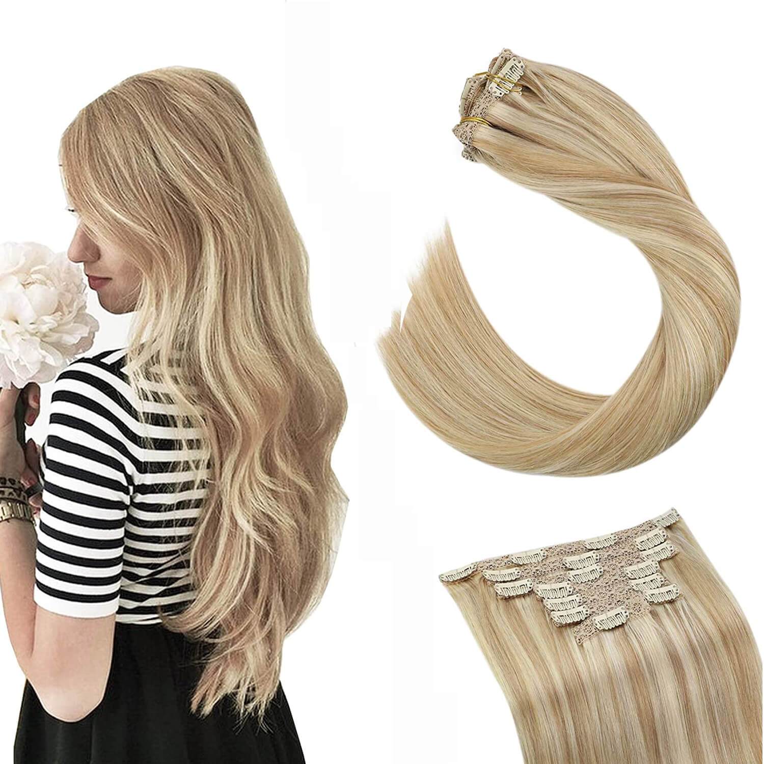 Caramel Blonde Highlighted Blonde Clip in Human Hair Extension 27/613-UgeatHair