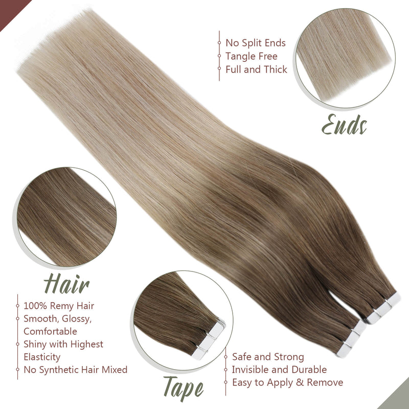 Ugeat Human Hair Tape in Extensions 22 Inch