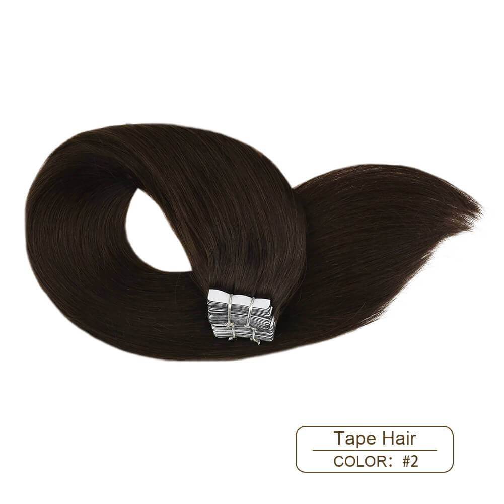 solid color virgin tape in hair sample darkest brown
