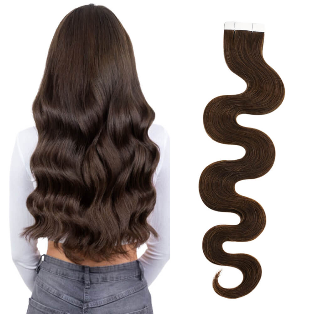 Invisible Body Wavy Injection Tape in Hair Extensions Dark Brown #4