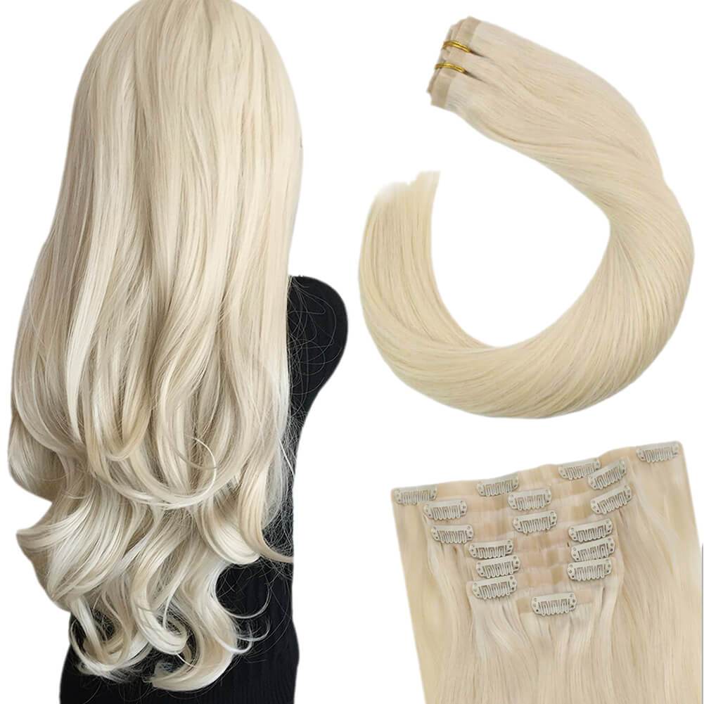 Clip on Hair Extensions 60 Platinum Blonde Hair Extensions