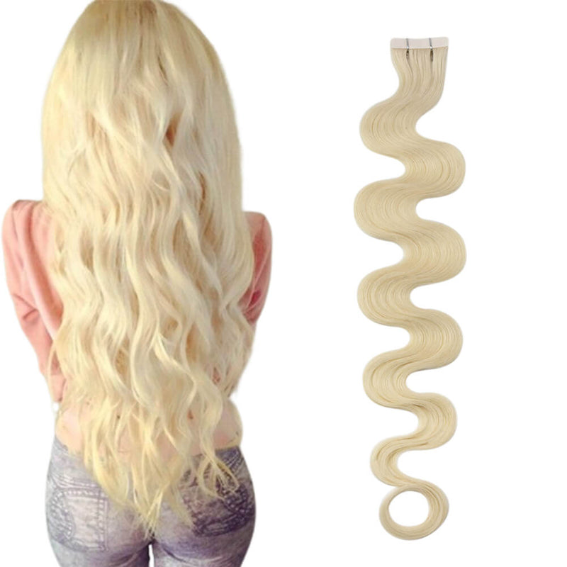 Body Wavy Seamless Injection Tape in Hair Extensions Platinum Blonde #60