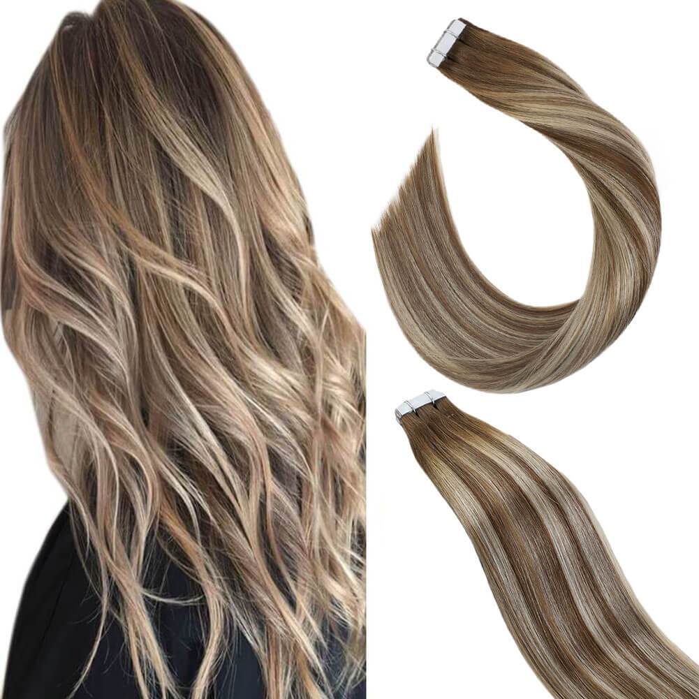 Human Hair Tape in Extensions Balayage Color Ombre Adhesive Hair 8/22/8 ...
