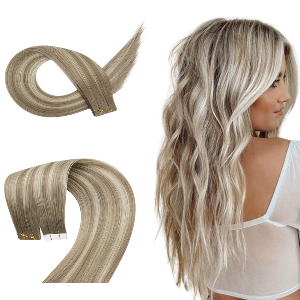 [Virgin+] Tape in Hair Extensions Balayage Ash Brown With Blonde #8/8/613