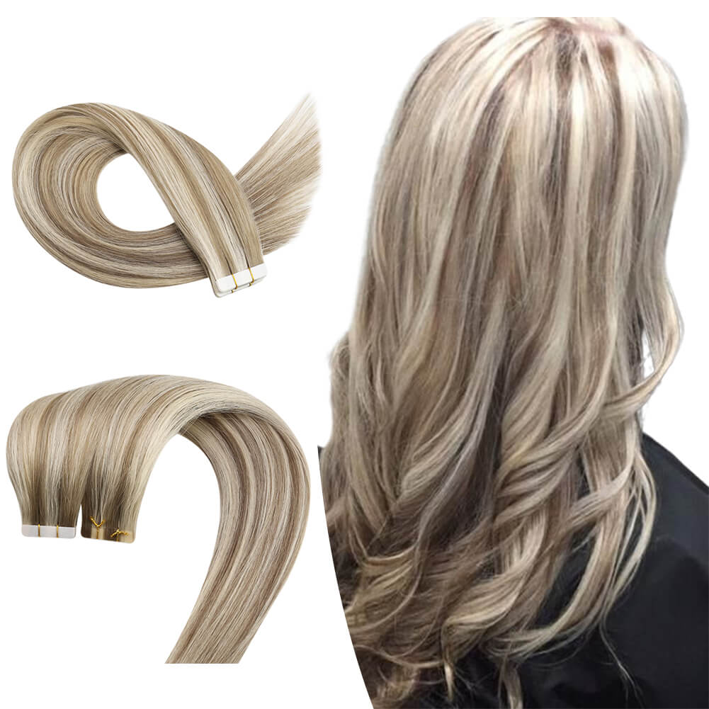 [Virgin+] Tape in Hair Extensions Human Hair Highlight Brown With Blonde P8/60