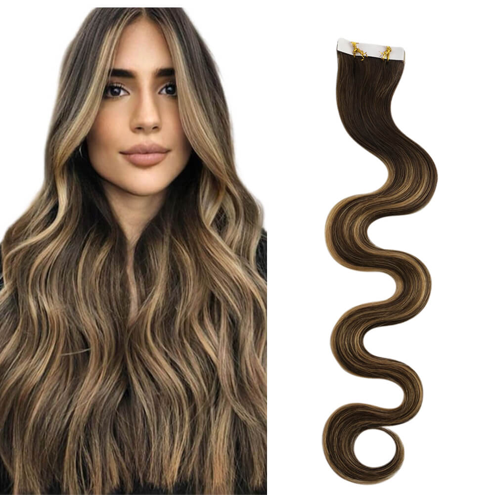 Beach Wavy Virgin Invisible Seamless Injection Tape in Human Hair Extensions #BM
