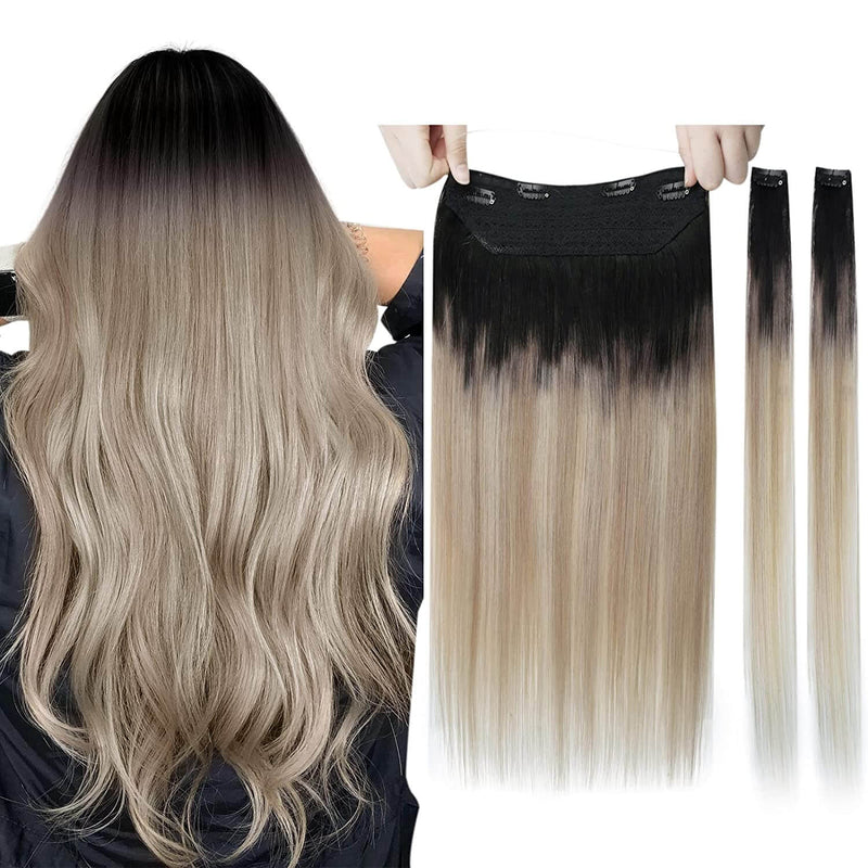Balayage Wire Hair Extensions Human Hair Natural Black to Platinum Blonde with Ash Blonde