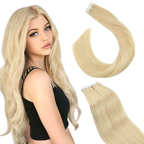 Tape in Hair Extensions Blonde Tone Virgin Remy Hair for Thin Hair ...