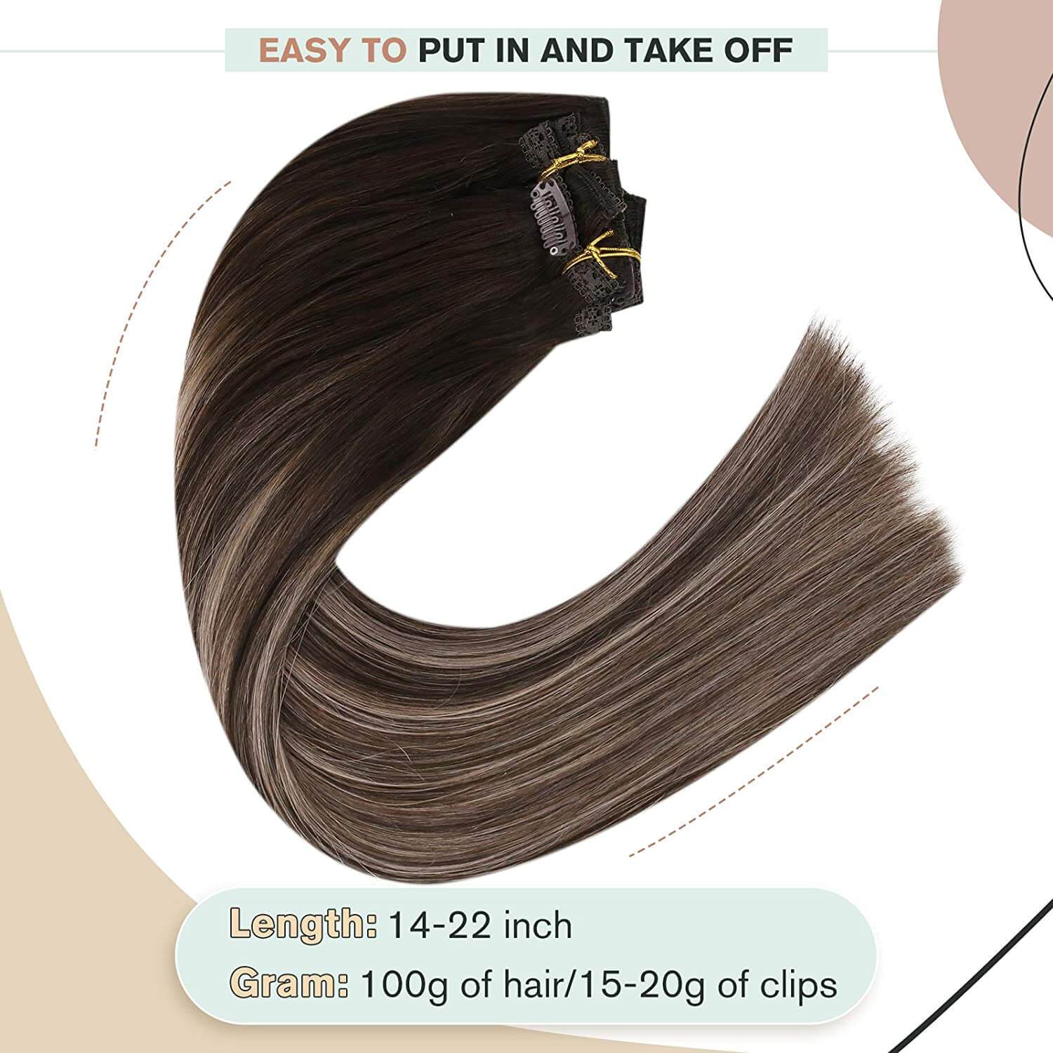 Ugeat Clip in Hair Extensions Human Hair 20inch Full Head Clip in Human Hair