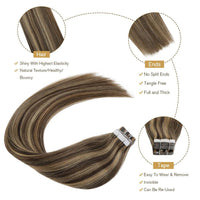 100% Human Hair Extensions Tape in #4/27