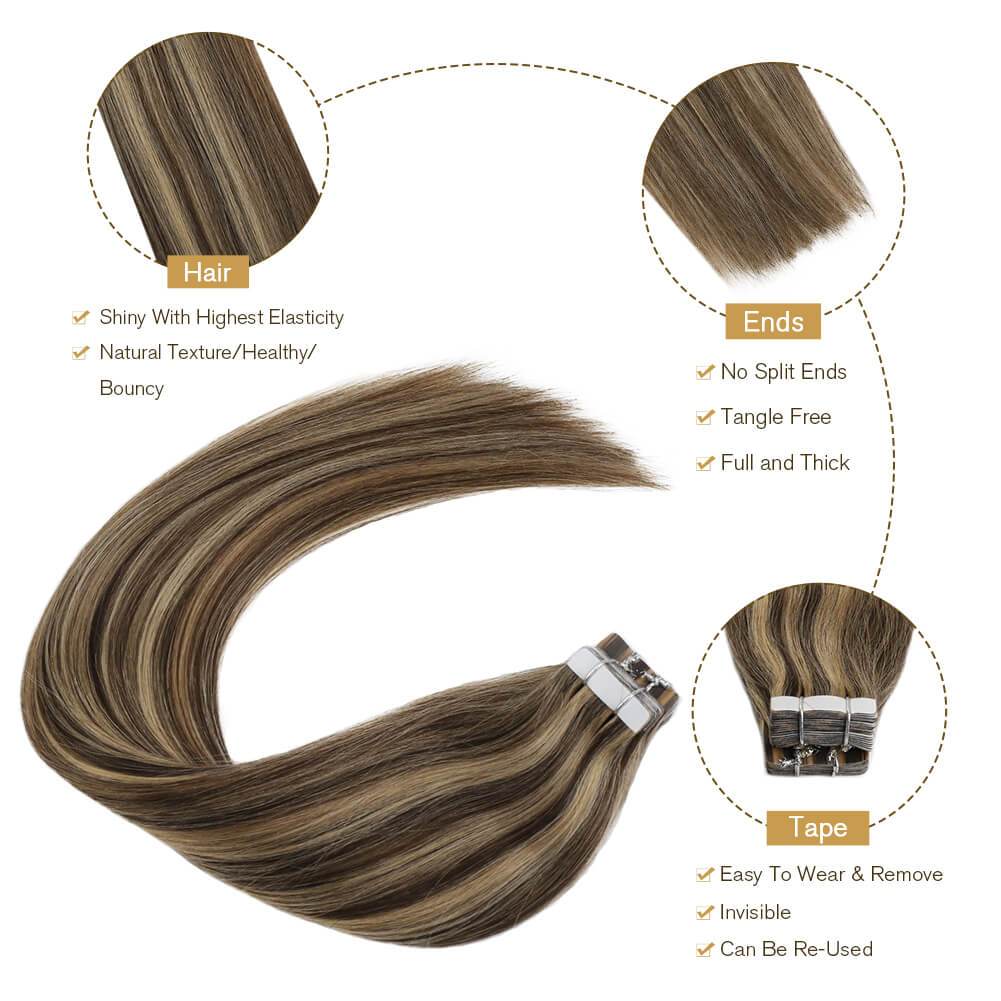 100% Human Hair Extensions Tape in 4/27