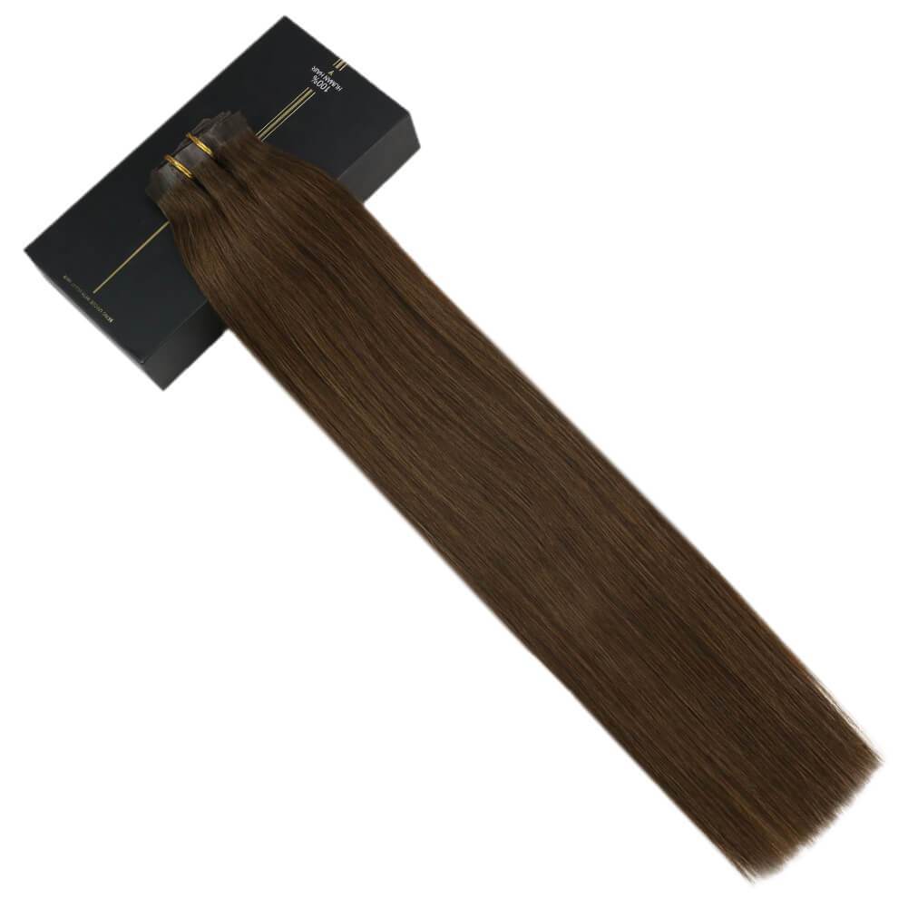 Seamless PU Clip in Hair Medium Brown 4 Clip in Natural Hair