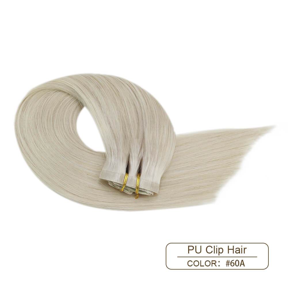 Real Hair Extensions Clip in Human Hair White Blonde 60A