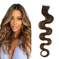 Body Wavy Injection Tape in Hair Extensions Balayage Ombre Color #DU