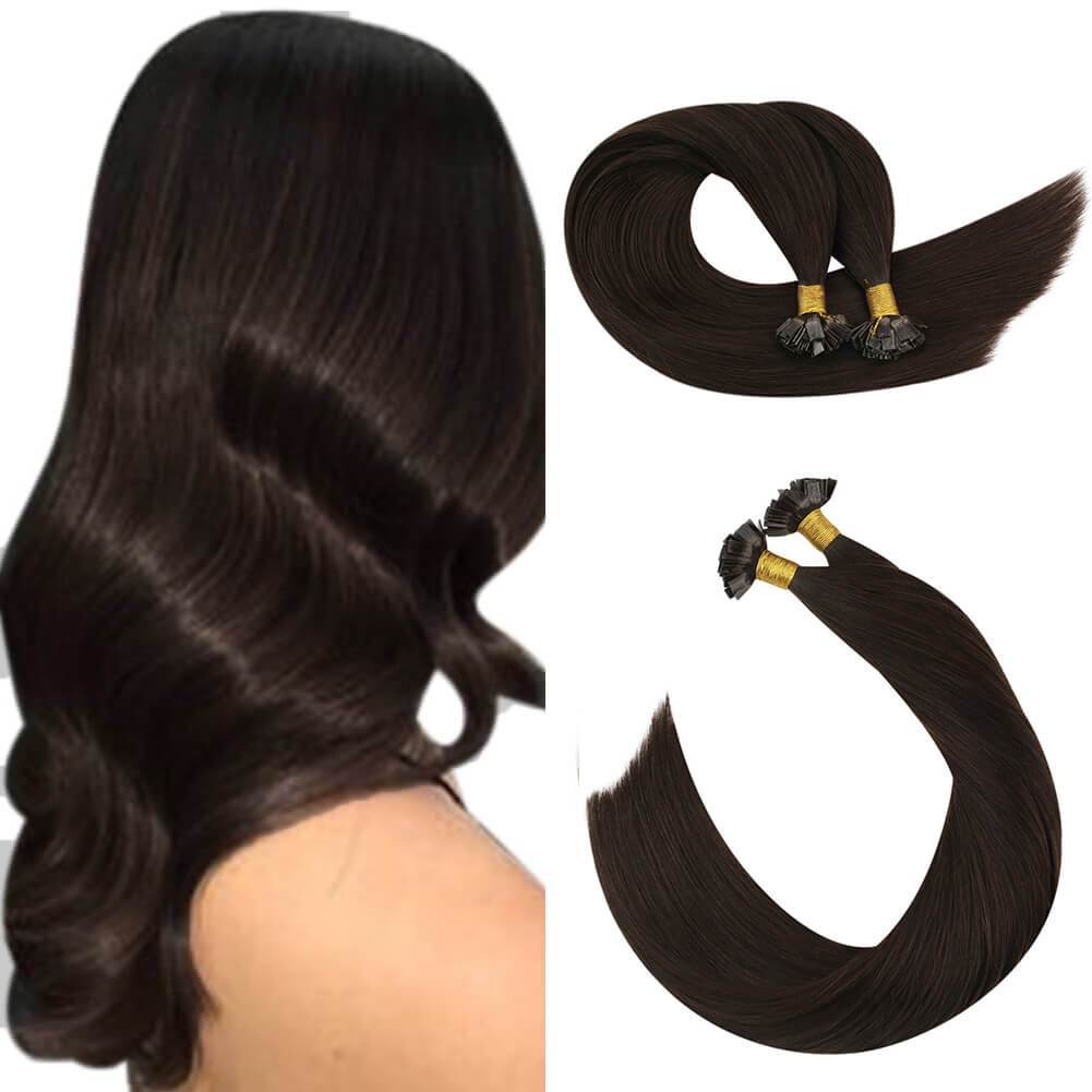 Hot Fusion Hair Extensions Dark Brown 4 Flat Tip Pre Bonded Hair Extensions