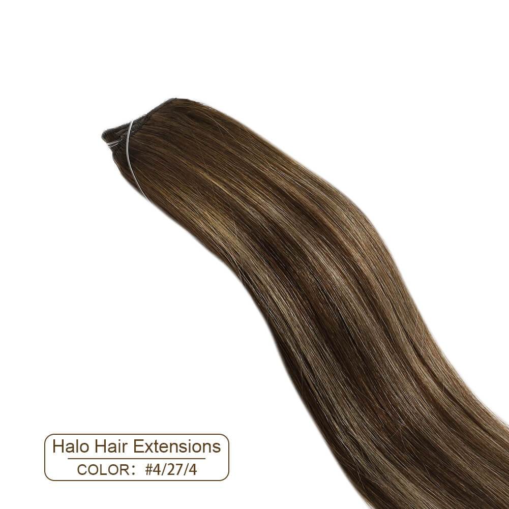 Halo Hair Extensions Flip on Hair Dark Brown with Blonde 4/27/4