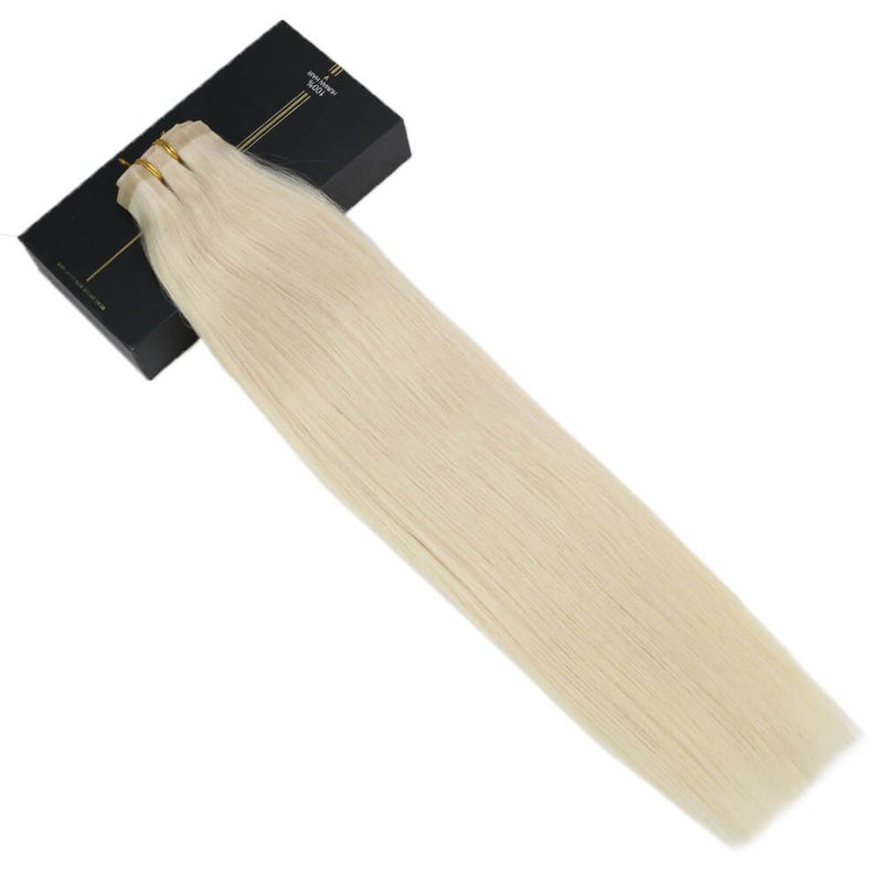 Remy Human Hair Extensions PU Clip in Extension Platinum Blonde #60