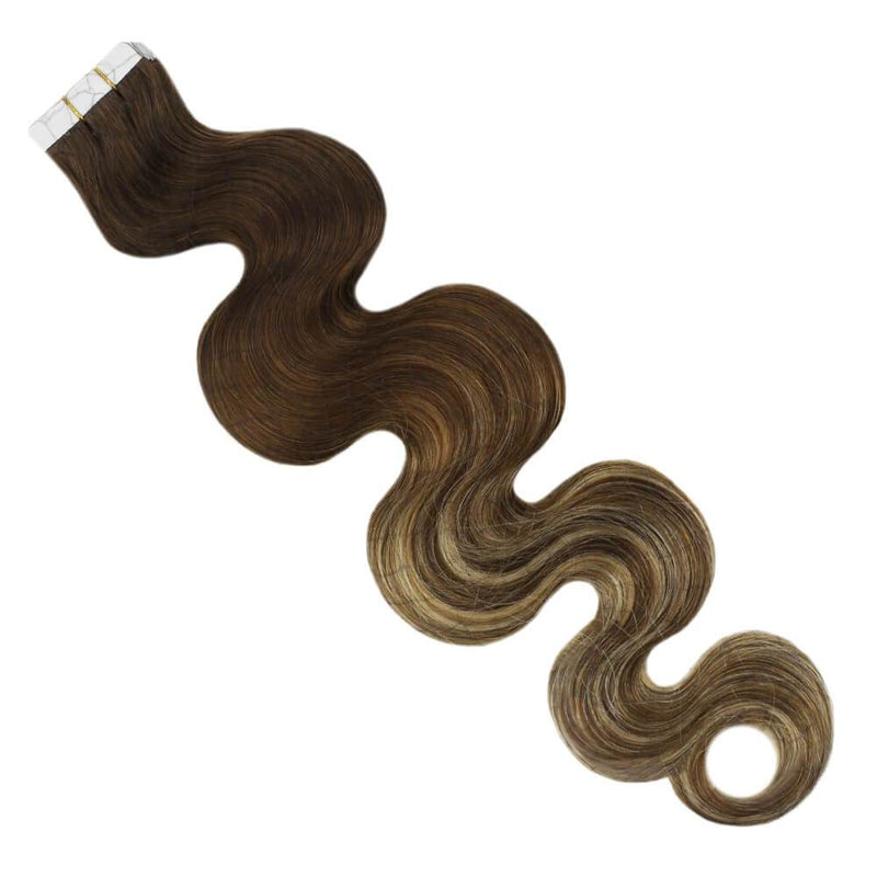 Body Wave Skin Weft Tape in Hair extensions Balayage Color Hair (4/6/613)