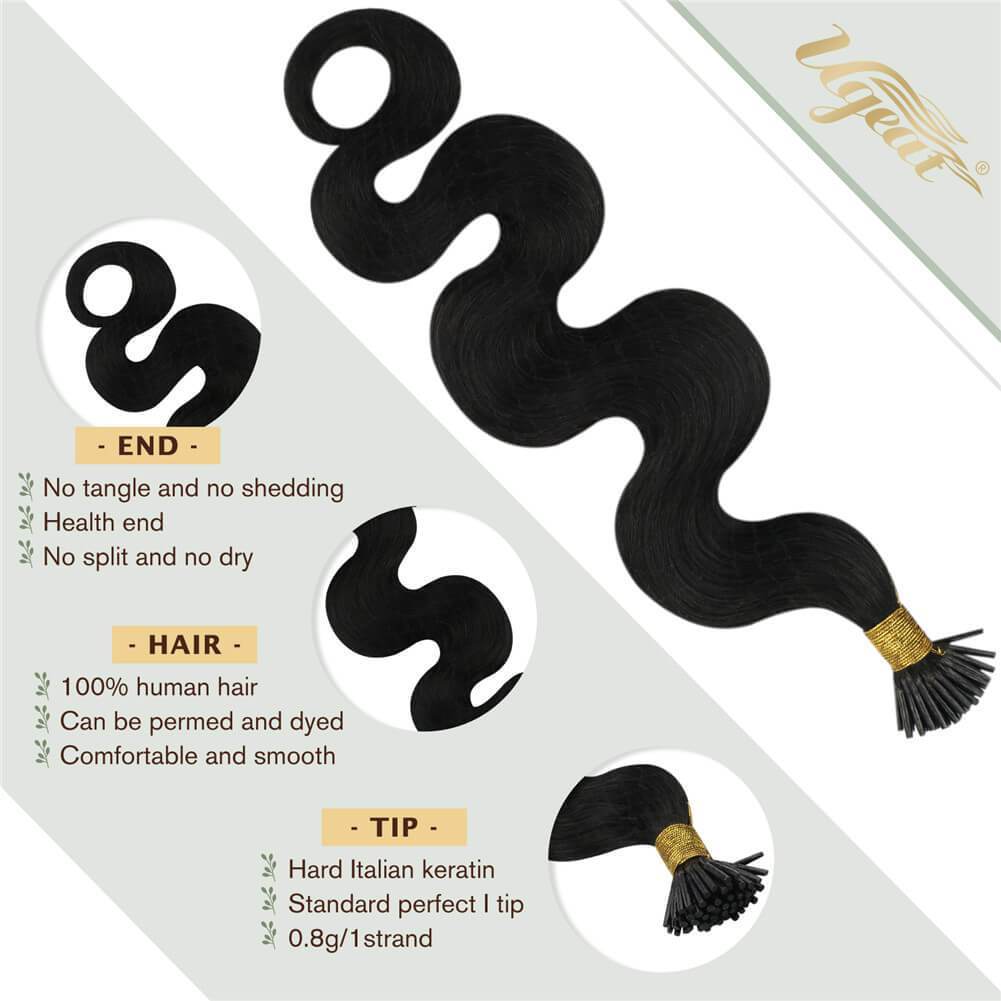 I Tip Fusion Hair Extensions 24inch I Tip Hair Extensions Human Hair Body Wave 1B Off Black