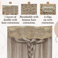 Ugeat 14 Inch Invisible Wire Hair Extensions Blonde Human Hair Dirty Blonde with Platinum Blonde