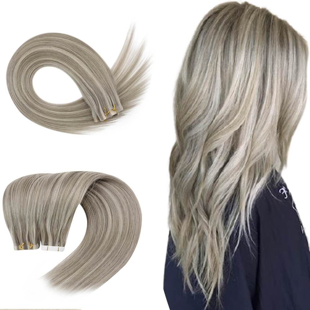 Brown Hightlighted Tape in Real Human Virgin Hair Extensions 19A/60