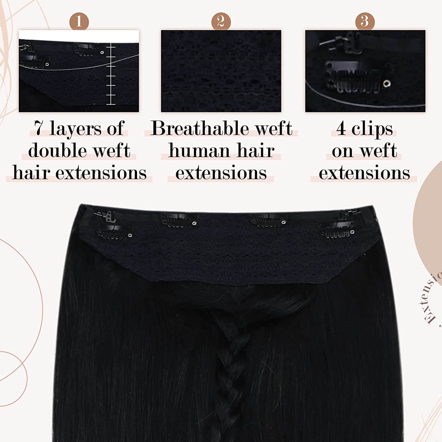 4 Secure Clips Hair Extensions with Secret Wire Hairpiece