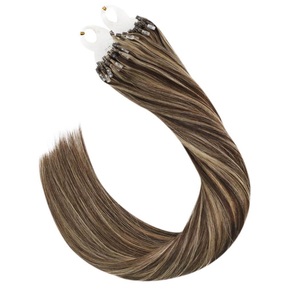 Micro Rings Loop Remy Hair Extensions Dark Brown Highlighted Golden Blonde
