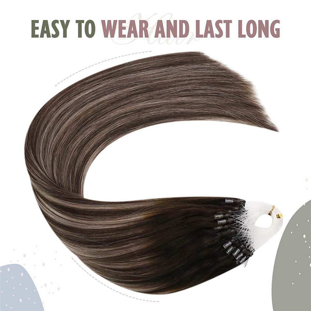 Microbead Hair Extensions 4/18/4 Balayage Dark Brown with Ash Blonde