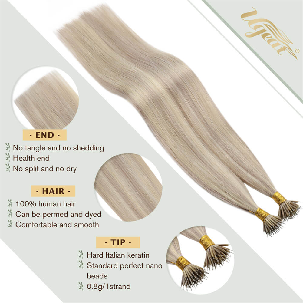 Blonde Hair Extensions Real Human Hair Nano Bead Ring Human Hair