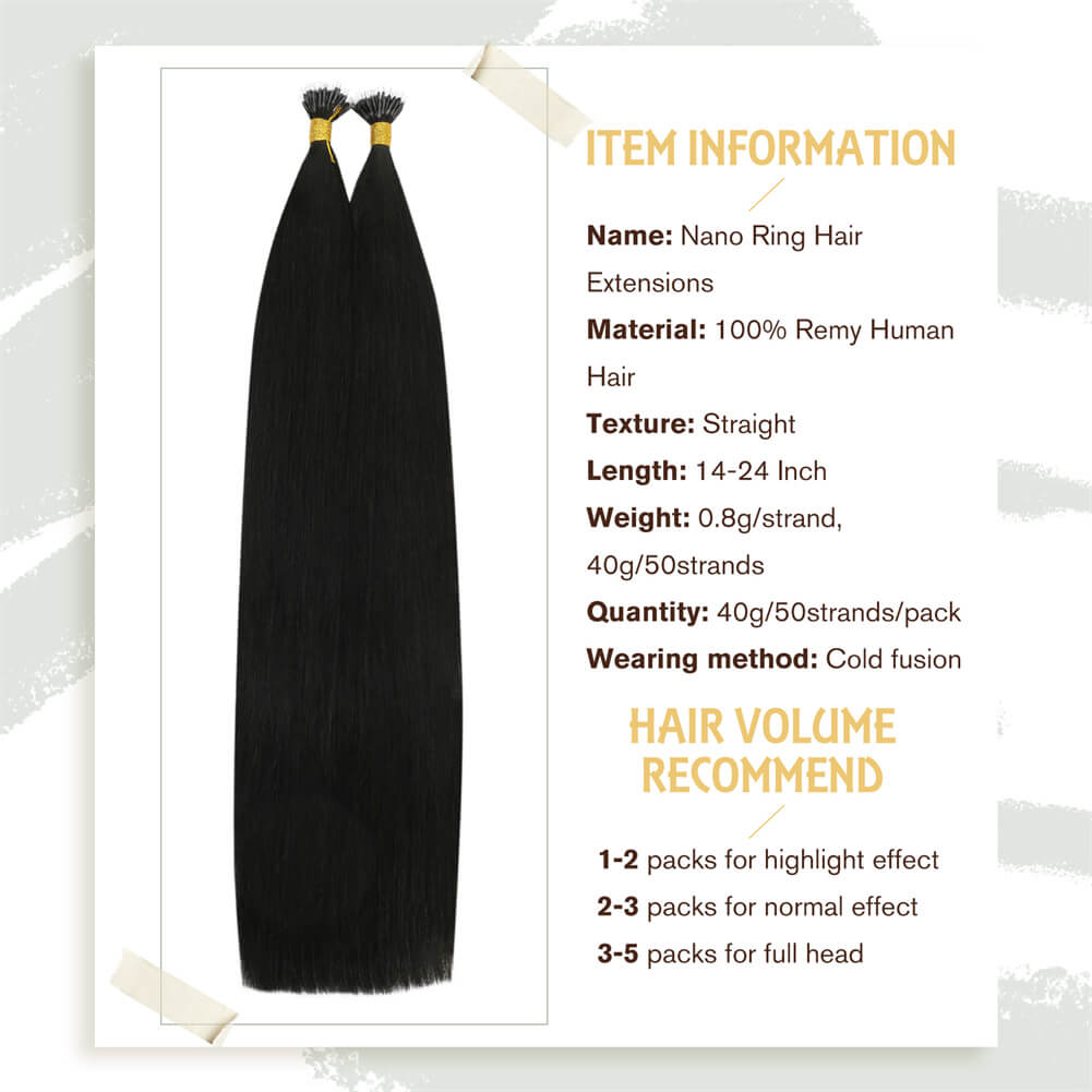 Nano Ring Natural Black Human Hair Extensions