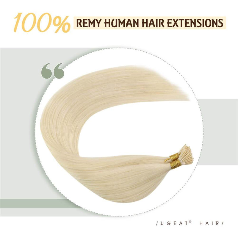 I tip Hair Extensions Human Hair Pure Color Platinum Blonde 60