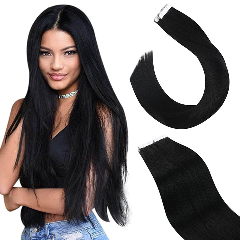 Hair Extensions Tape in #1 Jet Black Human Hair Tape in Extensions