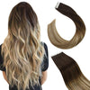 Balayage Color Brown to Blonde Tape in Human Hair Extensions