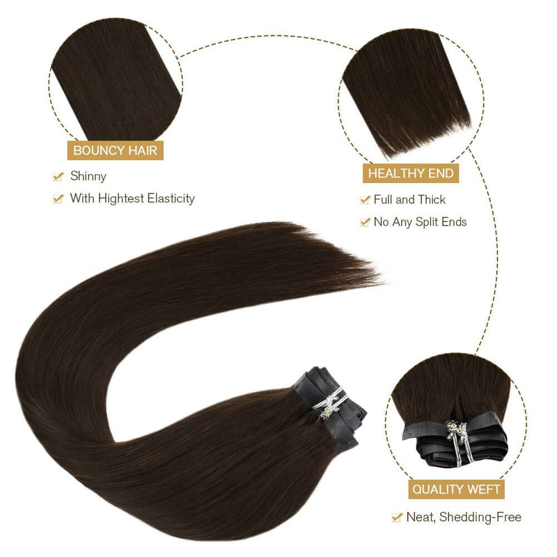 Dark Brown Hair Extensions Clip in More Invisible PU Clip in Extension #2