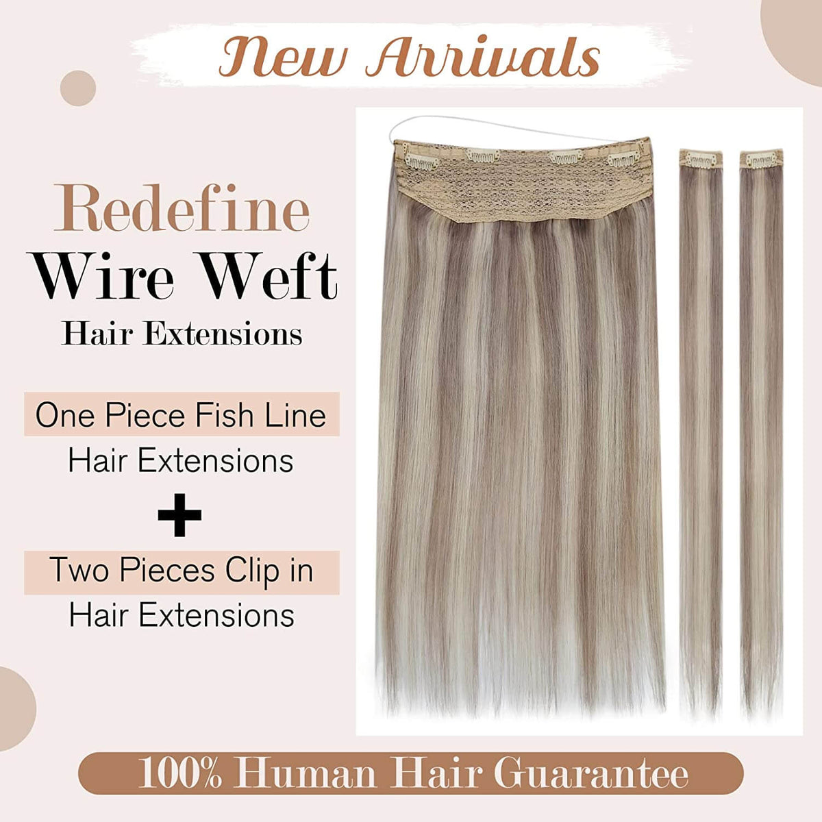 Blonde Wire Hair Extensions Human Hair 12 Inch Dirty Blonde Highlight with Platinum Blonde