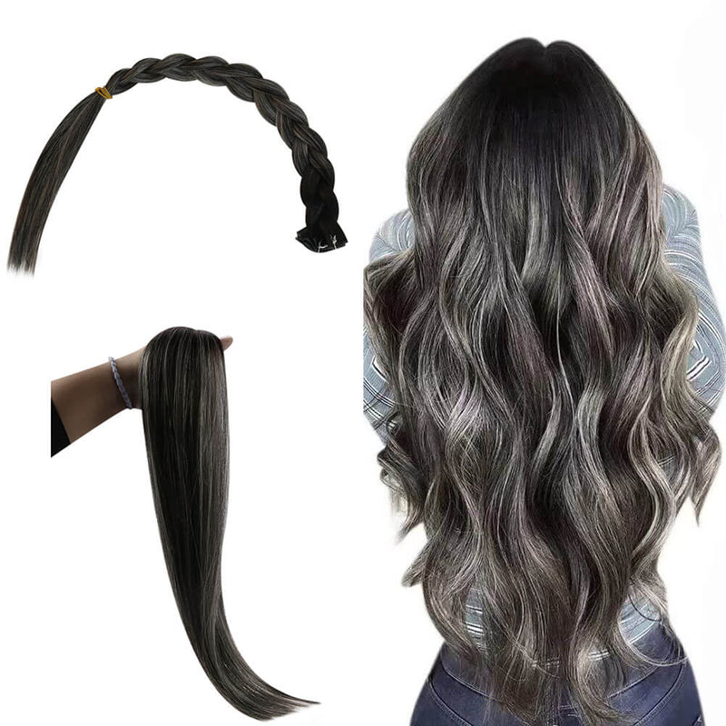 Invisible Genius Weft Extensions Balayage Black With Silver